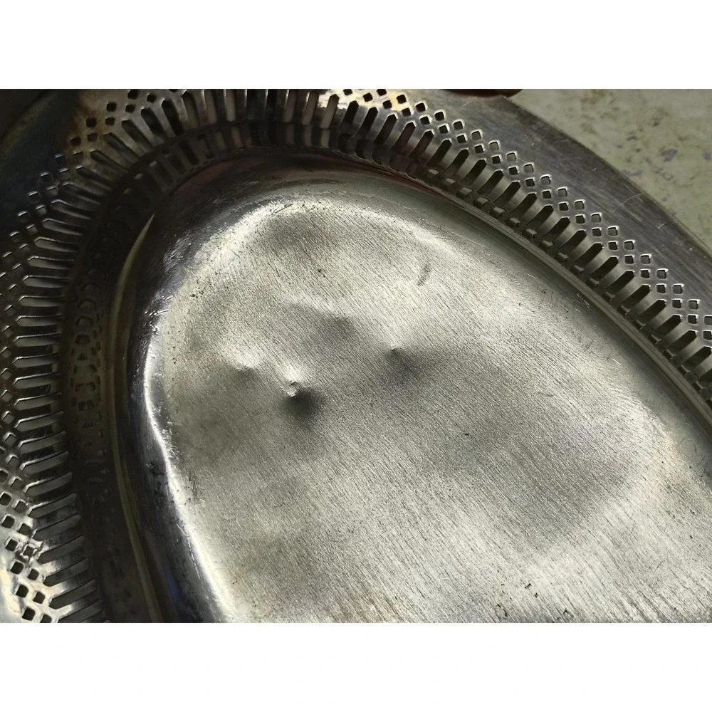 Vintage Dowd-Rogers small silver‎ plate pierced edge oval trinket small platter